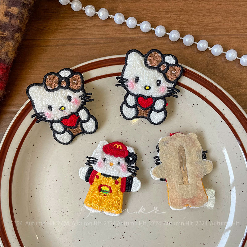 新款韩版甜美kt秋冬手工发饰儿童布艺侧边碎发刘海夹对装掰掰夹女Pom.kr 麦当劳装扮kt发夹可爱儿童发饰百搭布艺手工款详情3
