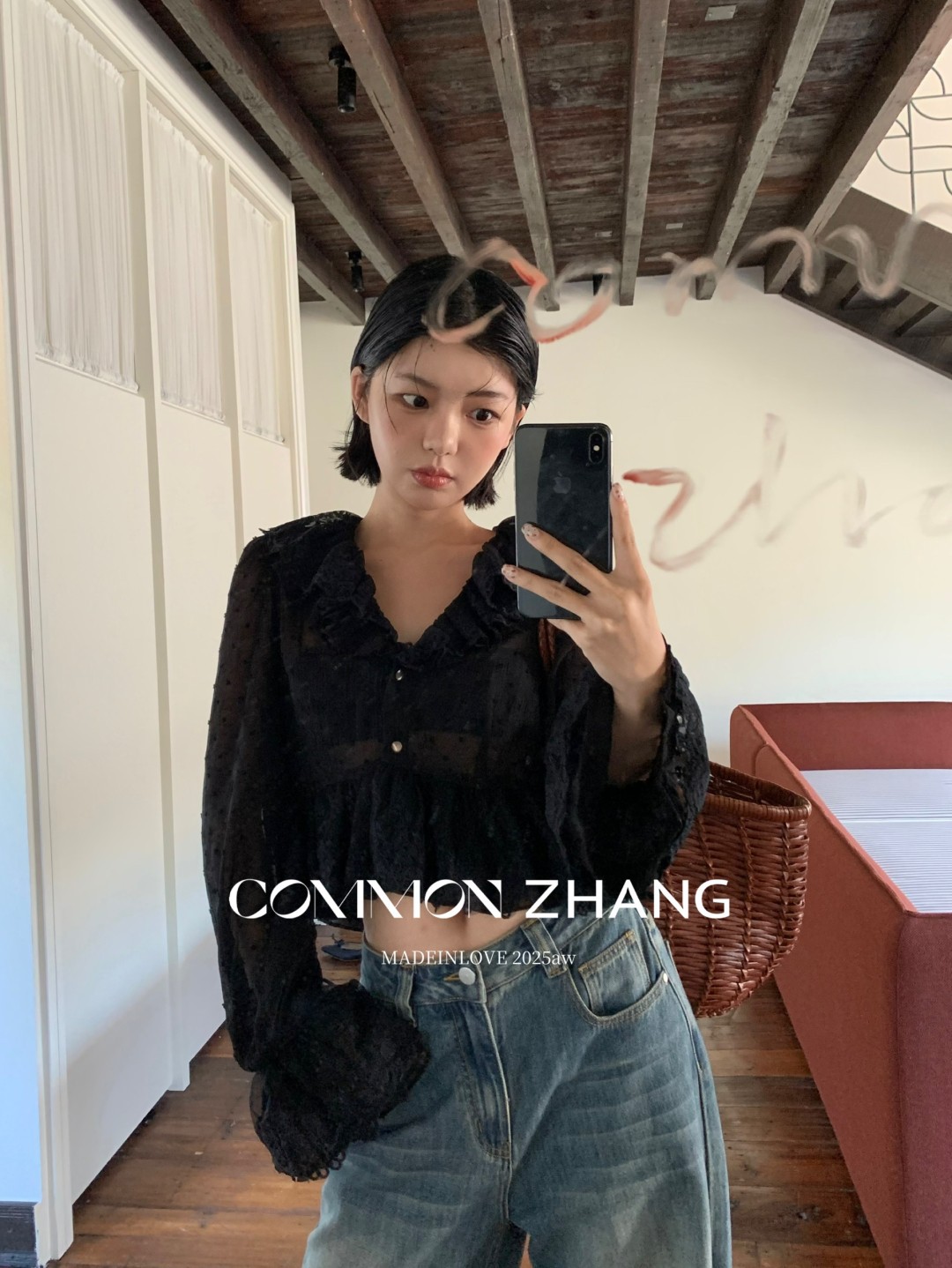CZ ZHANG Early Autumn French sweet Lace collar flared sleeves see-through polka dot shirt for women B33039 pic 36