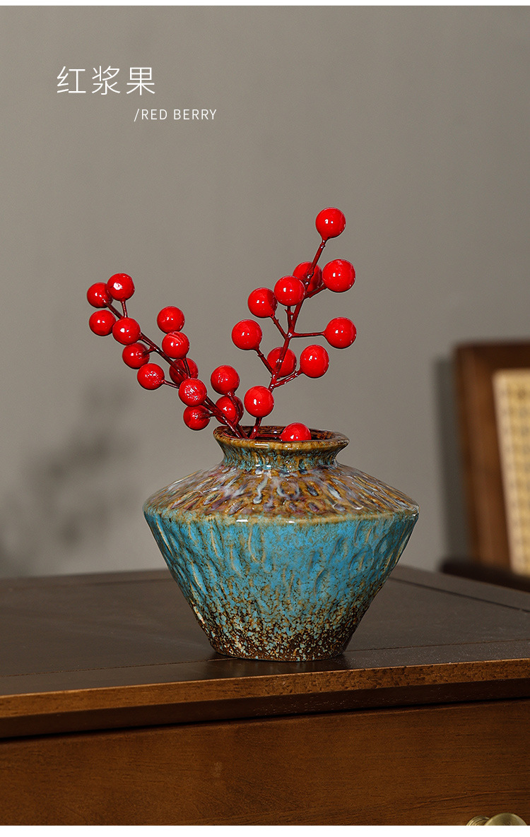 2026 European retro style ceramic vase, wabi-sabi style living room high-end feel, coarse earthenware jar, simple dried flower arrangement, flower vases and ornaments pic 5