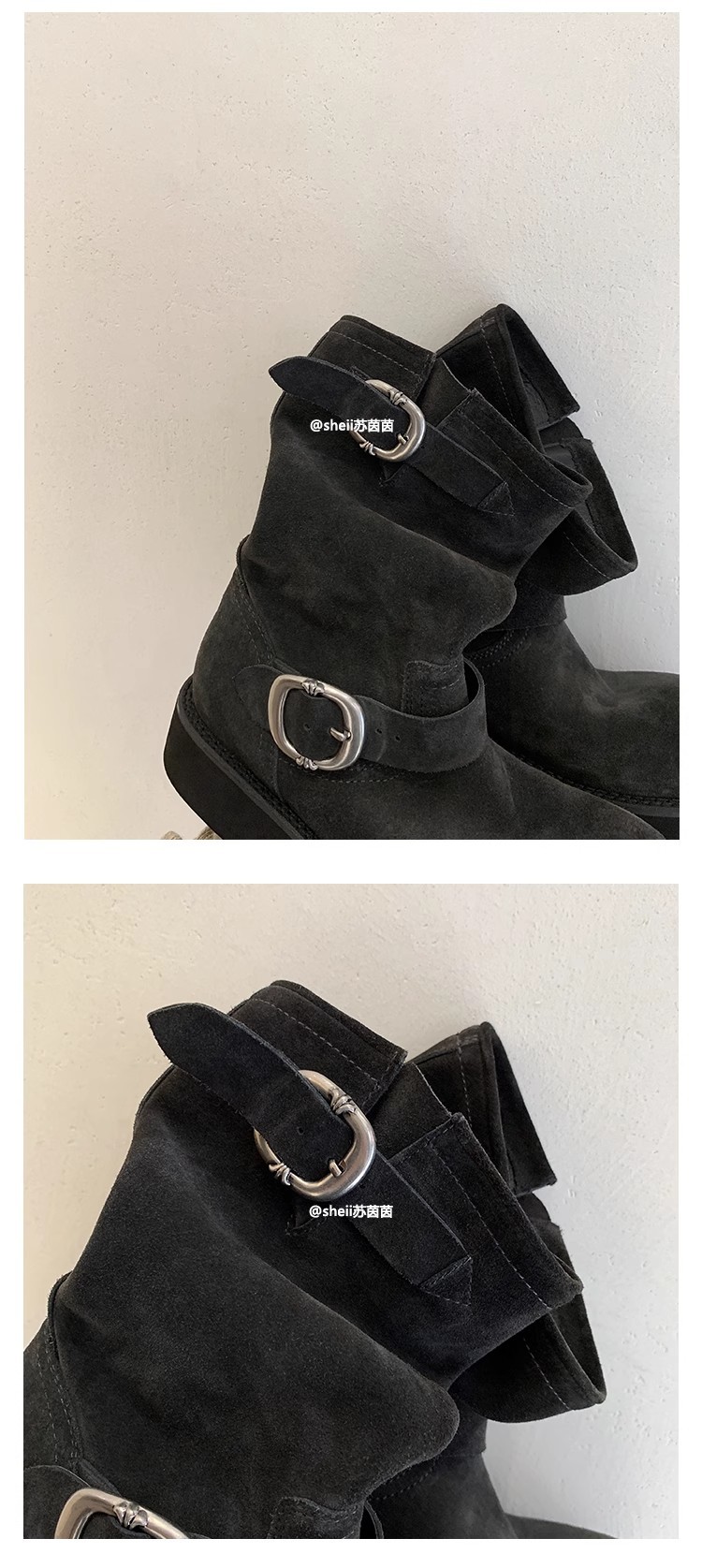 sheii苏茵茵同款！沙丘~超软糯厚底机车扣带短靴女马丁靴堆堆靴详情11