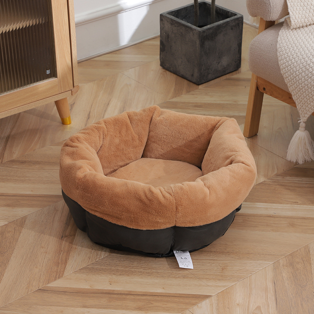 Winter fleece thickened pet sleeping beds, thickened rabbit fur turned out, pet round beds, thickened anti-slip bottom dog beds wholesale pic 14