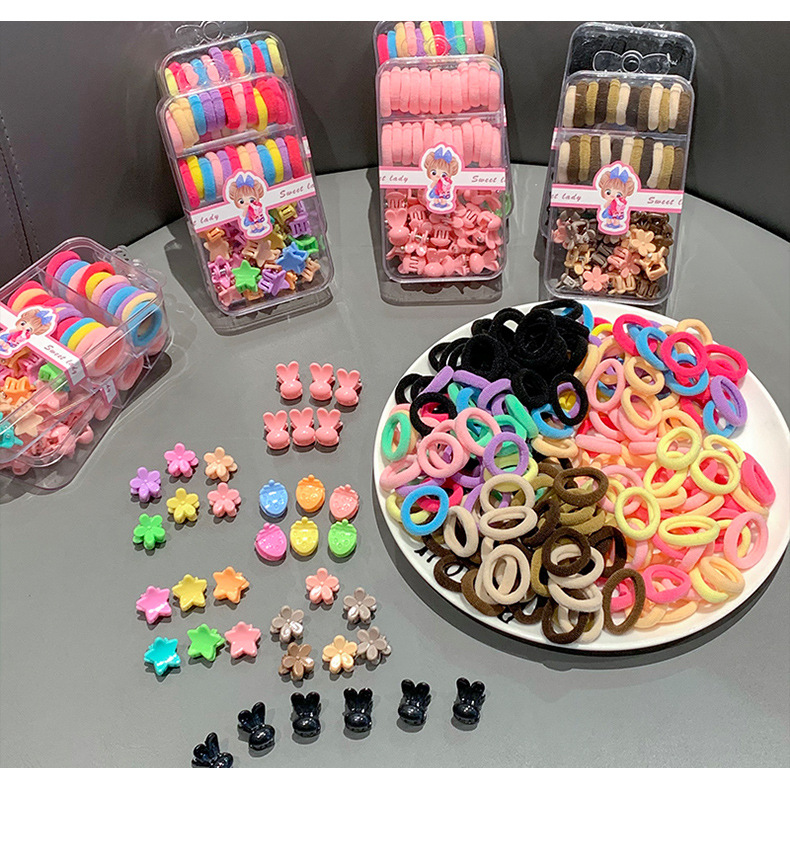 盒装儿童糖果色发绳发夹套装高弹力不伤发拇指发圈可爱宝宝橡皮筋详情8