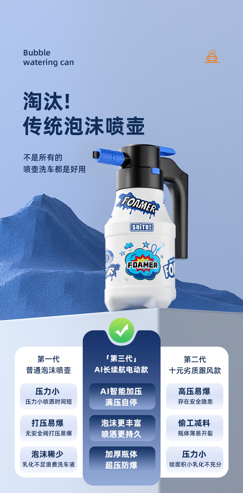 电动洗车泡沫喷壶高压pa壶洗车专用扇形泡沫喷壶气压式通用喷雾器详情5