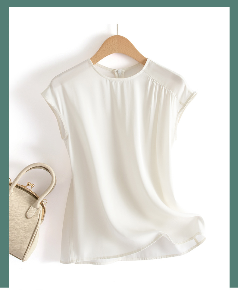 White mulberry silk top, a new summer collection for women, is a versatile and highly elastic double georgette silk T-shirt for women pic 1