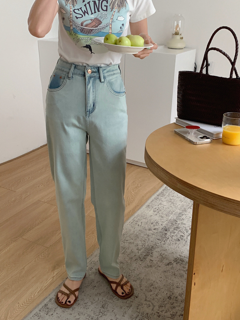 GAGD 海盐蓝窄版直筒牛仔裤女 夏日限定色复古做旧直筒牛仔烟管裤详情5