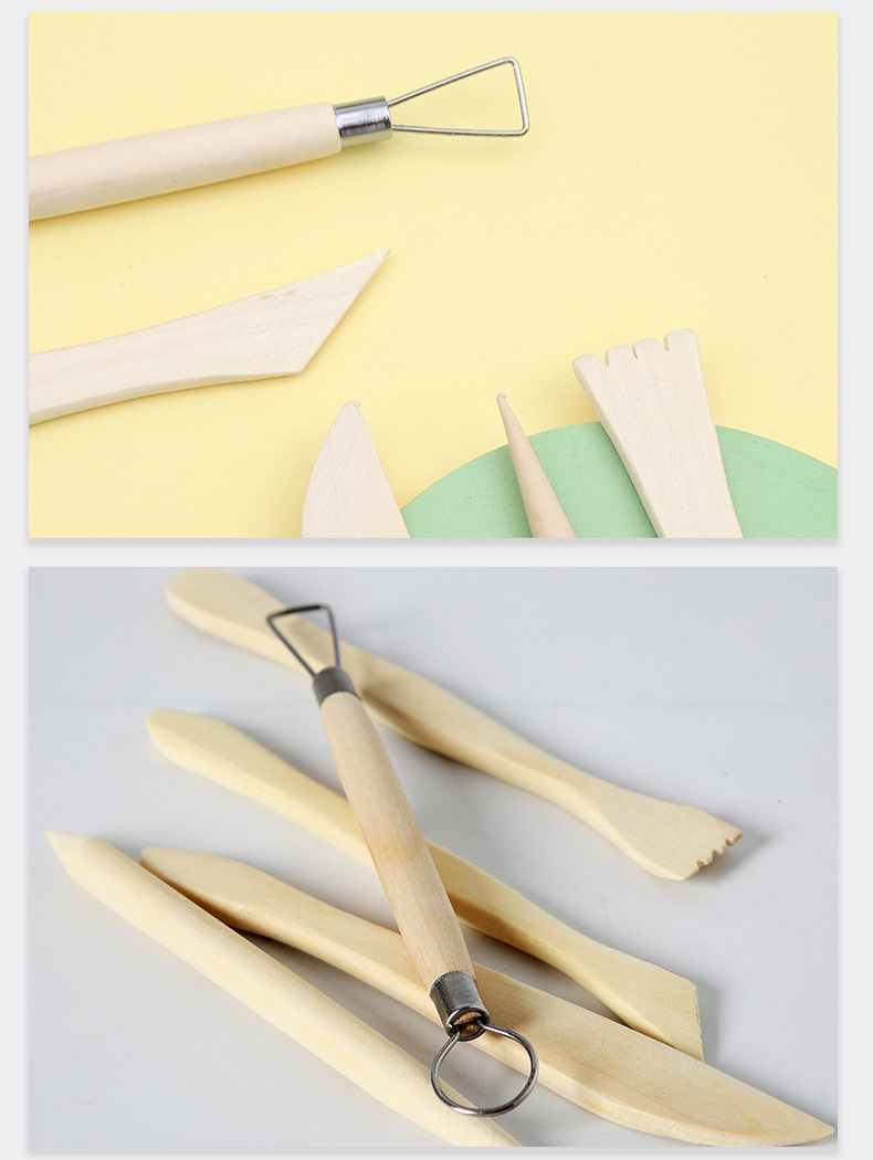 A set of 5-piece cross-border wooden double-head multi-functional art and handcraft diy carving soft clay shaping knives for clay sculpture pic 9