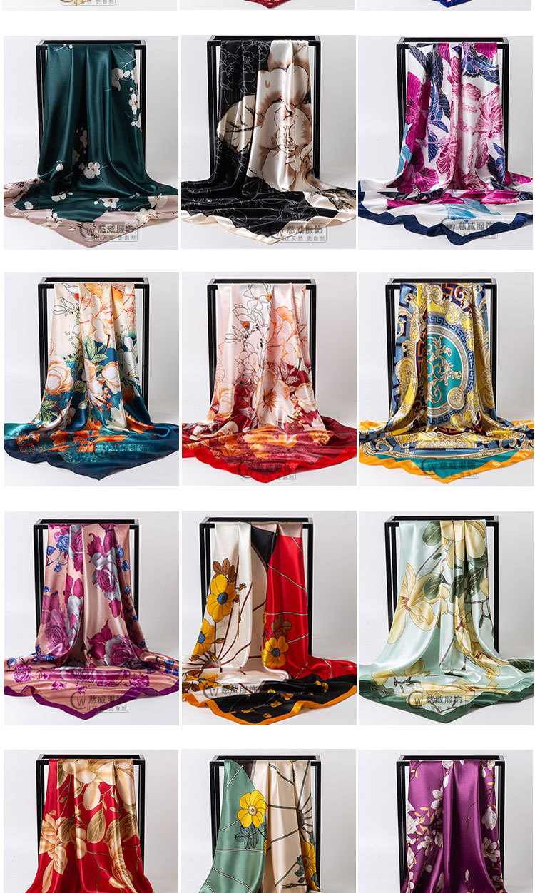 Chinese trend direct sales for overseas gift-giving, Chinese-style 90*90cm large square scarf, faux silk scarf, shawl, spring and autumn new style pic 5