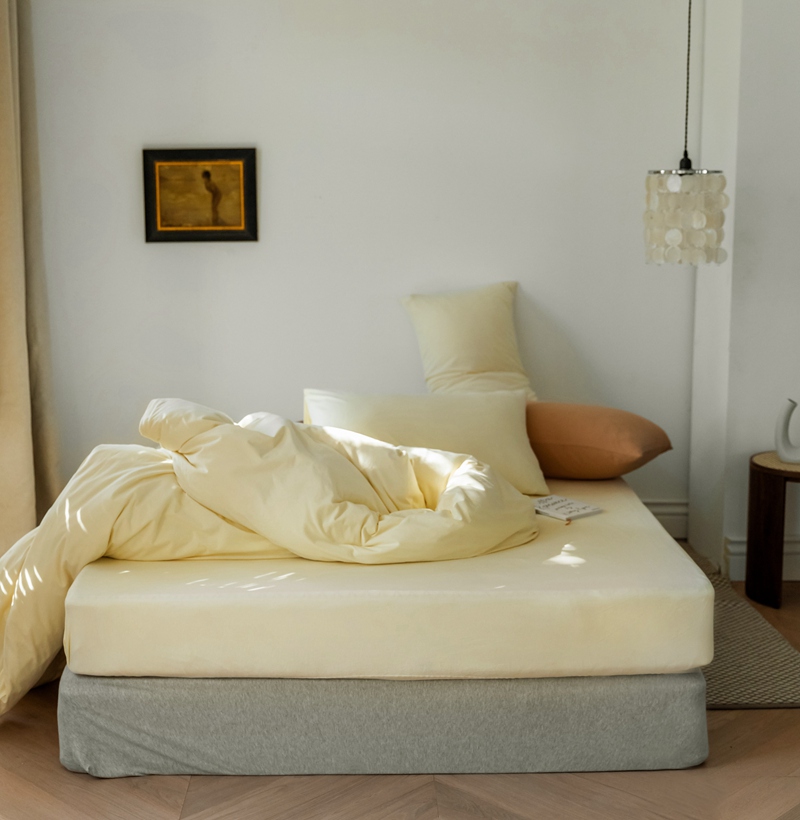 ins Japanese-style solid color all-cotton knitted cotton four-piece set, skin-friendly nude sleeping plain double-layer Indian cotton bed sheet pic 138