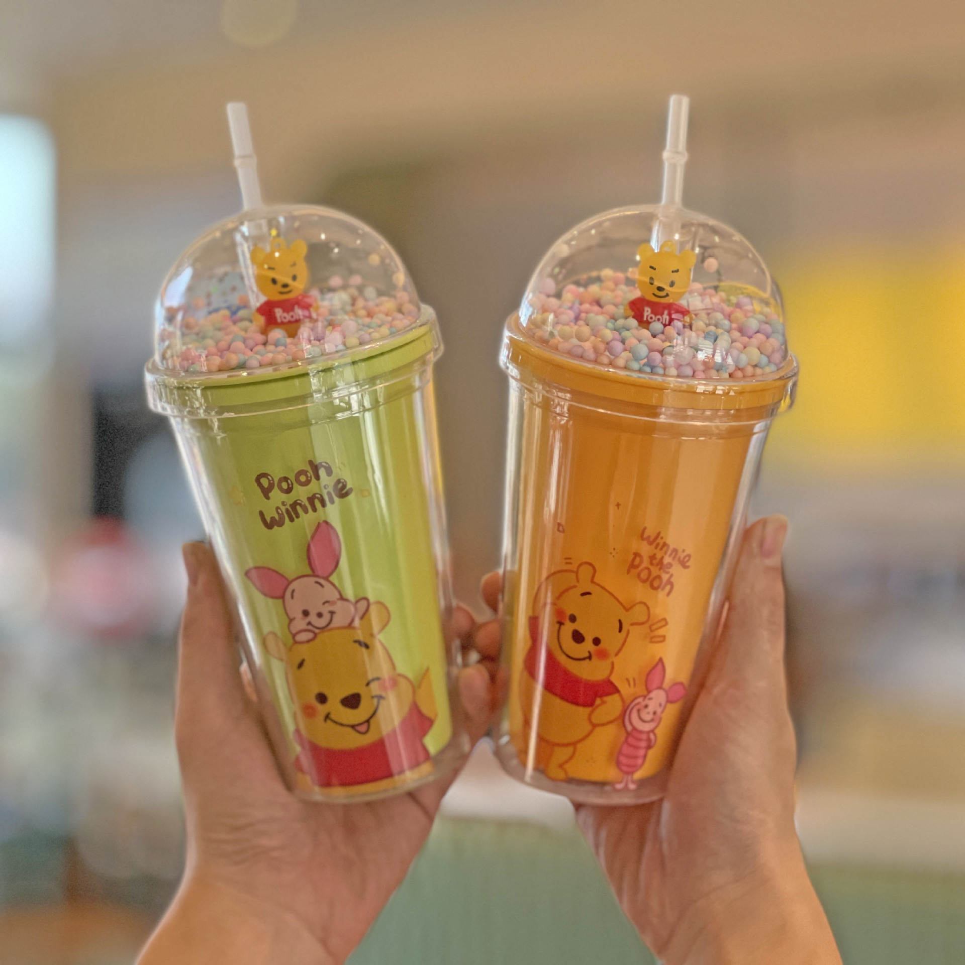 跨境新款冰裂碎冰杯双层塑料水杯批发网红卡通小熊塑料吸管杯茶杯详情9