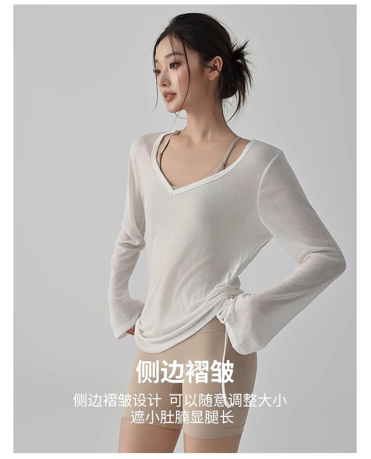 Summer yoga sun protection blouse for women, a laid-back style that slimming the figure, a thin and loose fitness yoga wear for women, short-sleeved T-shirt pic 12