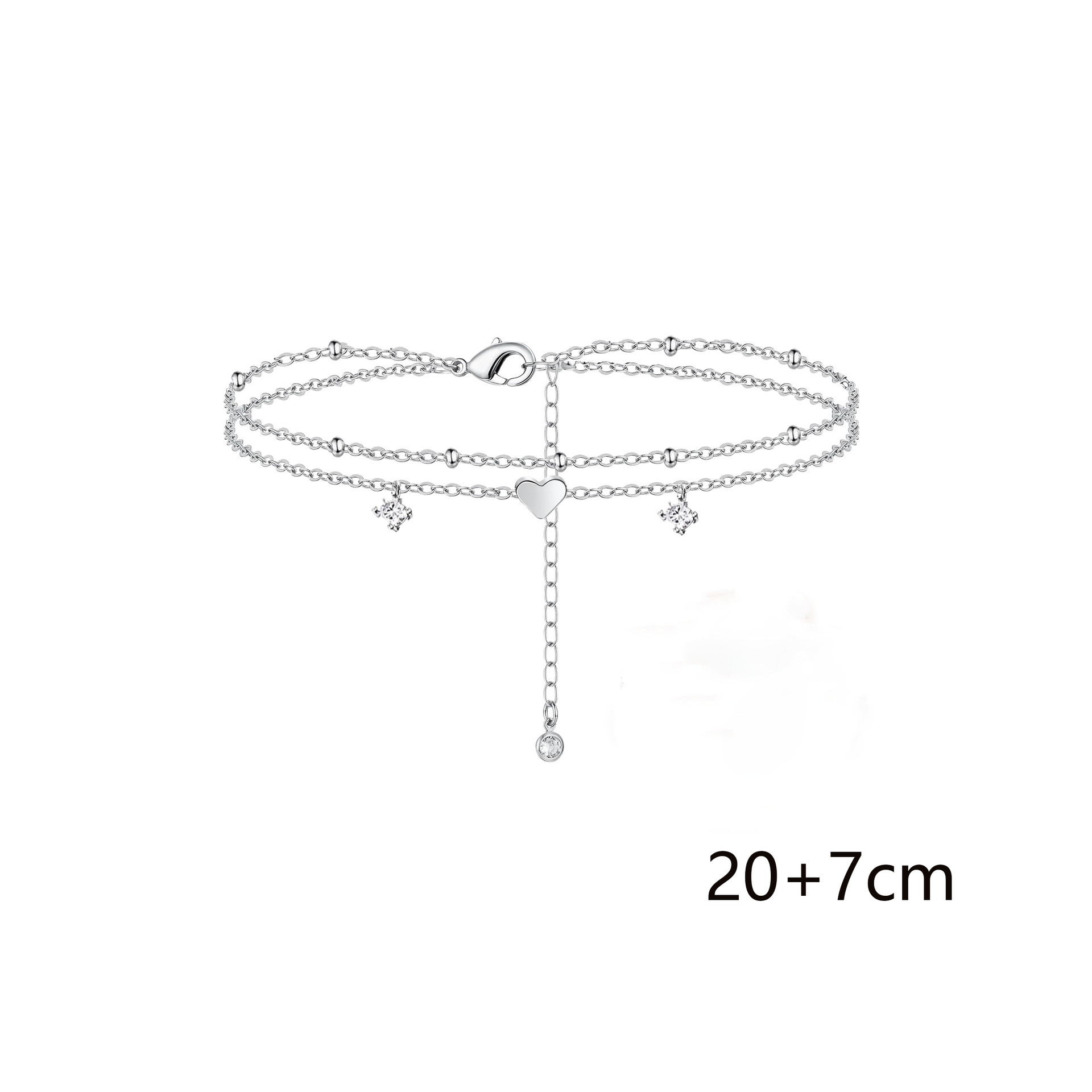 欧美2024年新款爱心水滴锆石吊坠分层脚链铜材质时尚潮流百搭足饰详情5