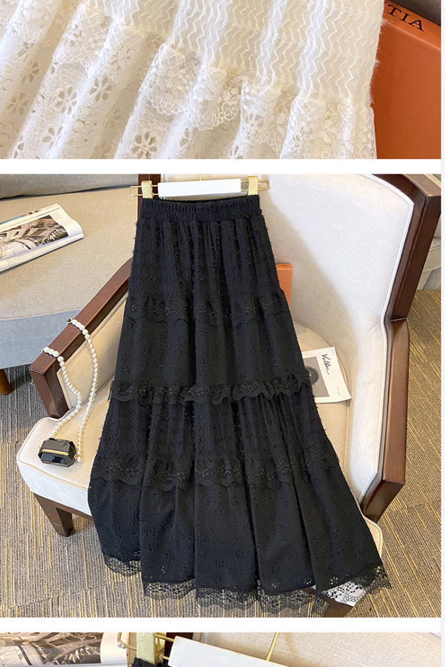 寻款法式春夏蕾丝温柔2024镂空蛋糕新款高腰拼接显瘦半身裙长裙详情9