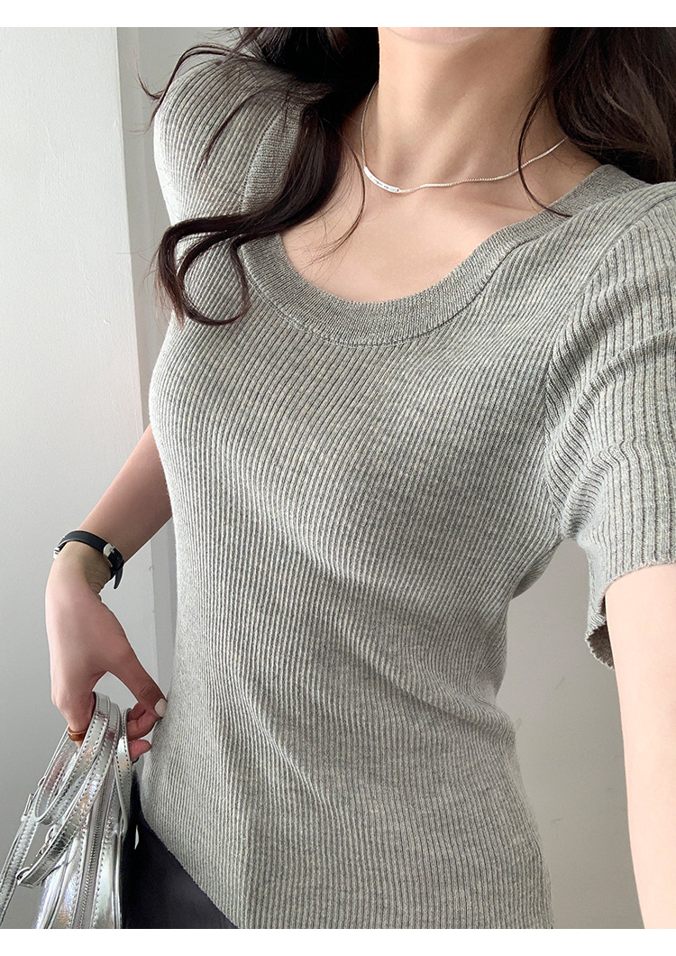 U领冰丝针织衫短袖女修身夏季基础短款T恤上衣2025新款详情37