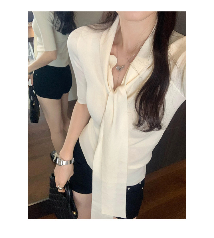 法式别致辣妹V领系带修身短袖针织衫女春夏2025新款气质显瘦上衣详情23
