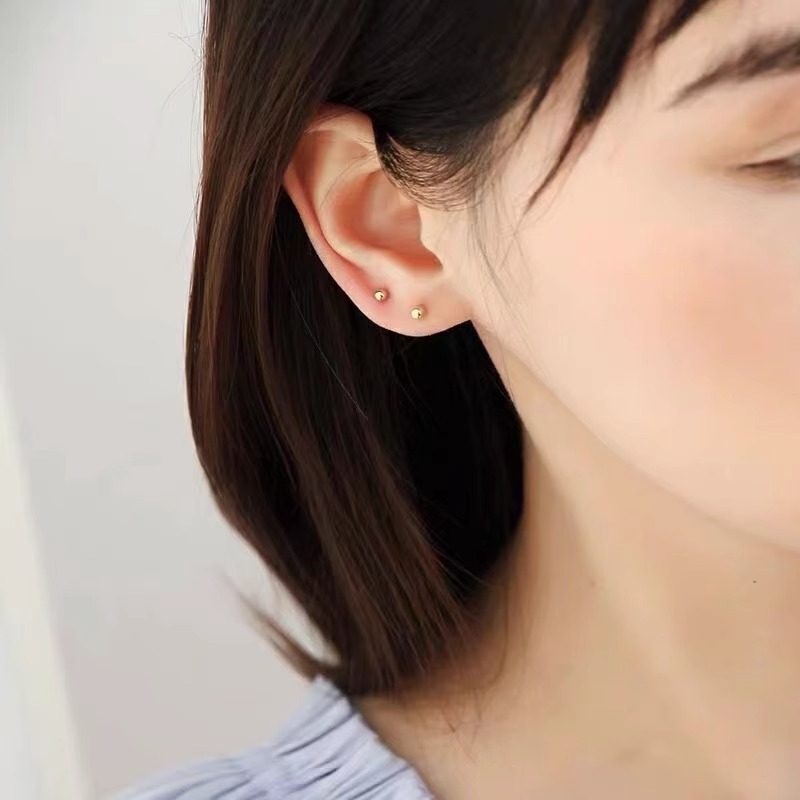 养耳洞钛钢镀18K真金迷你小金豆耳钉女简约日常圆珠耳饰品不褪色详情9