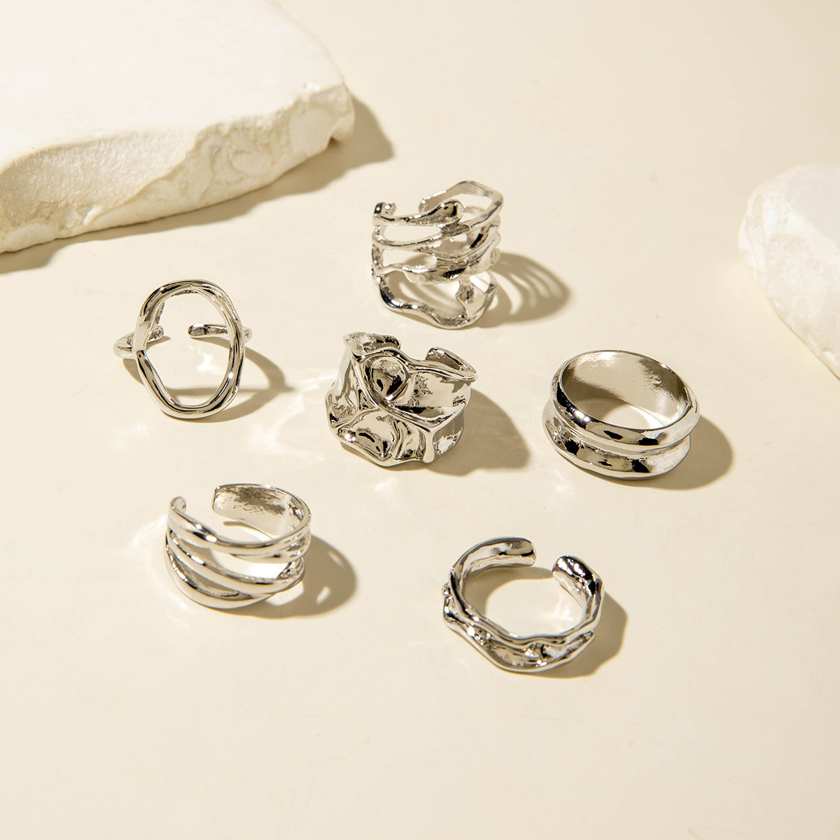 欧美跨境几何时尚复古合金指环饰品 不规则镶钻宝石戒指套装女详情21