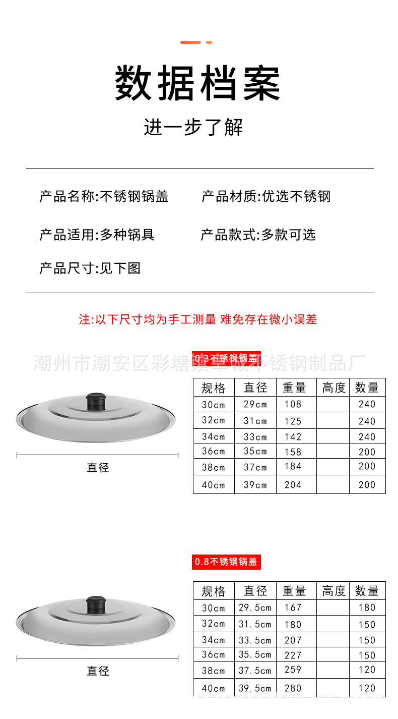 Thickened stainless steel pot LIDS are shockproof and durable. Wholesale of wok and steamer LIDS with top beads for both household and commercial use pic 7