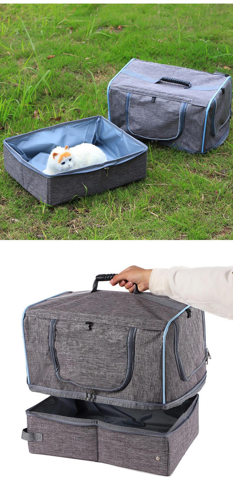 Rongka Pet Cross-border Oxford Cloth Cat Litter Box Bag: Simple, individual, foldable, waterproof travel cat bag, portable cat bag for going out pic 10