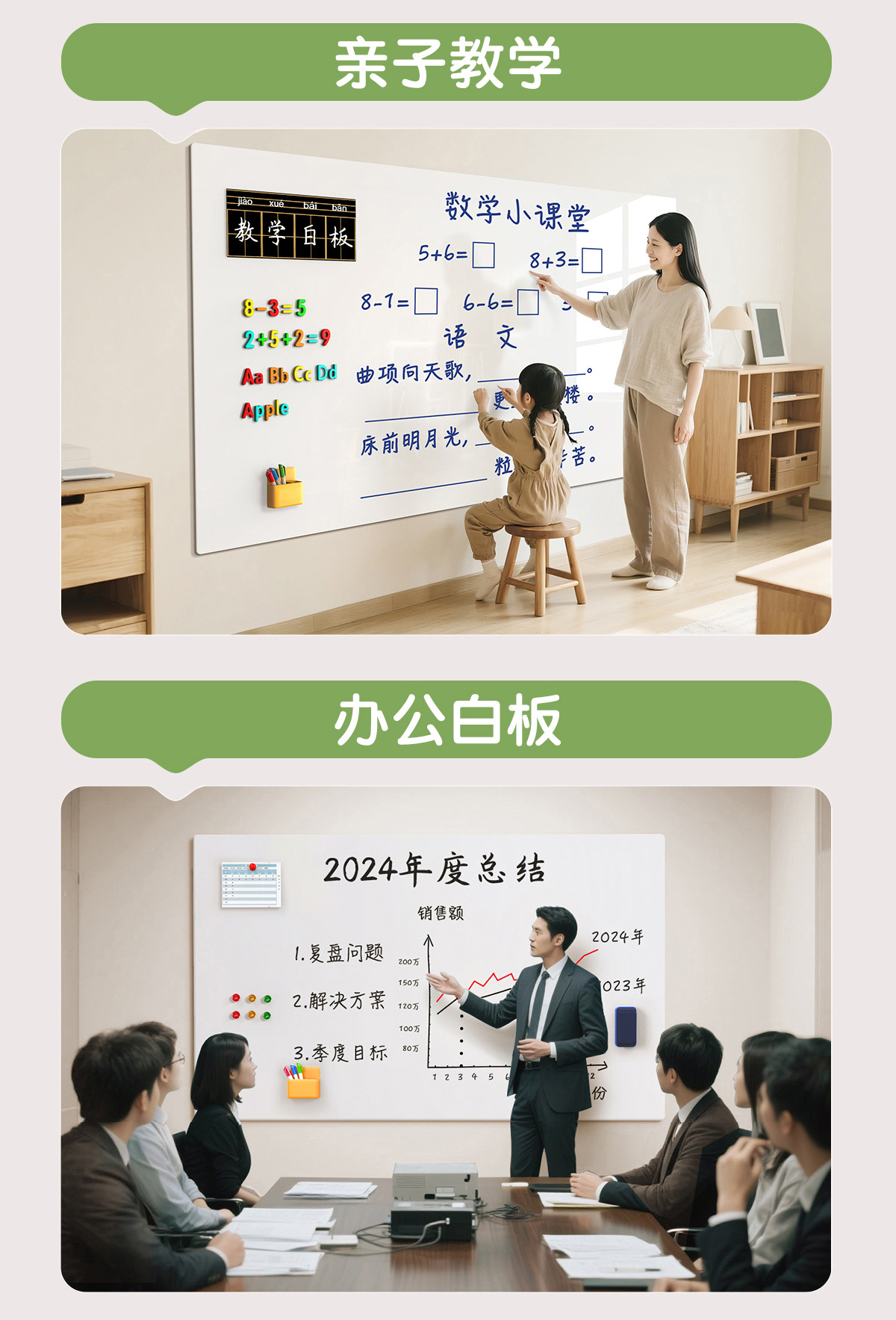 Removable, wall-resistant, single-sided aluminum frame whiteboard for meeting rooms pic 9