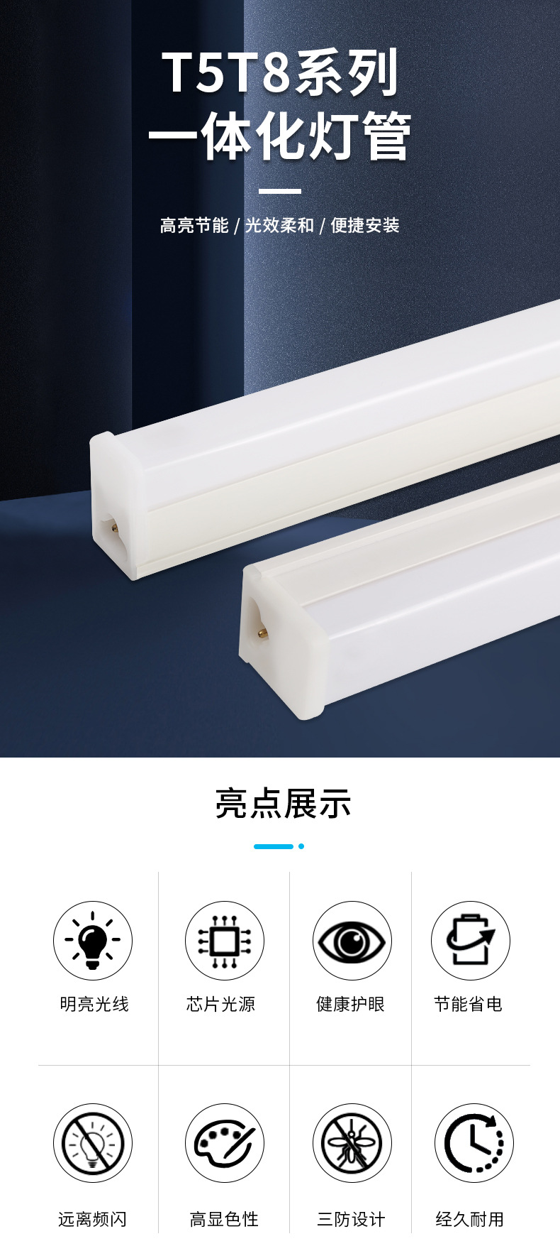 t5 t8一体化灯管办公室全塑支架灯家用节能光管全套led灯管批发详情3