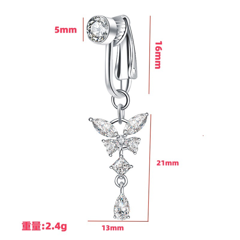 洛尘亚马逊热卖免打孔蝴蝶肚脐环无洞肚脐钉镶钻人体穿刺肚脐扣详情2