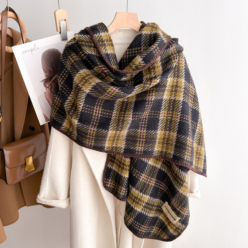 新款直播爆款甜美百搭粉色格子软糯学生格子围巾冬季保暖流苏披肩详情13