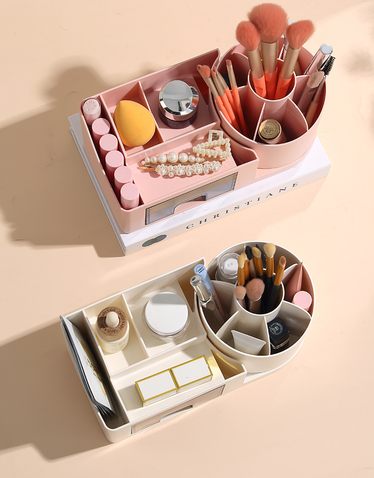 Rotating pen holder, multi-compartment desktop, lipstick and stationery, desk shelf, cross-border exclusive, with drawer compartment desktop storage box pic 7