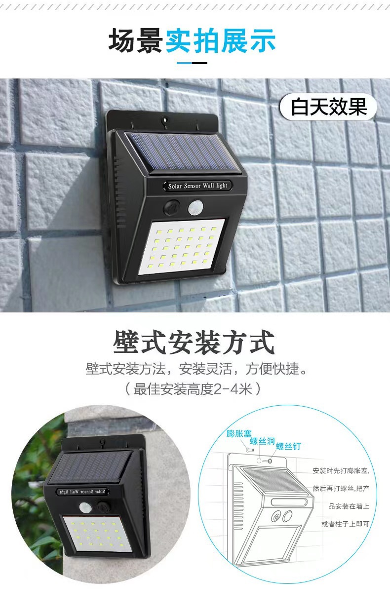 Solar-powered human body sensor wall lamps, outdoor waterproof LED lighting lamps, villa courtyard lamps, decorative tungsten filament night lights pic 11