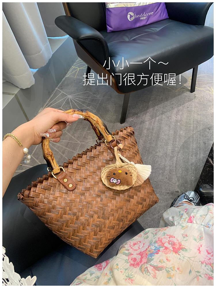 包包女2024新款藤编手提包竹节草编包纯手工竹编托特包复古沙滩包详情10