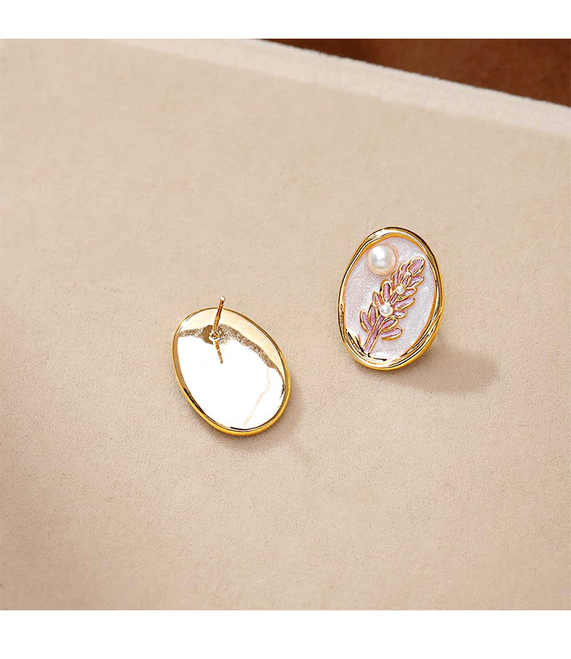 Hyacinth enamel pearlescent drop glaze oval Earrings, live-streaming bestsellers pearl earrings, French retro style oil painting wheat ear earrings pic 10