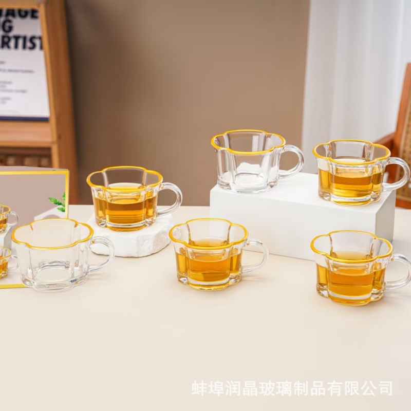 梅花玻璃杯六件套家用耐高温奶杯杯子加厚透明咖啡杯碟套装随手礼详情8