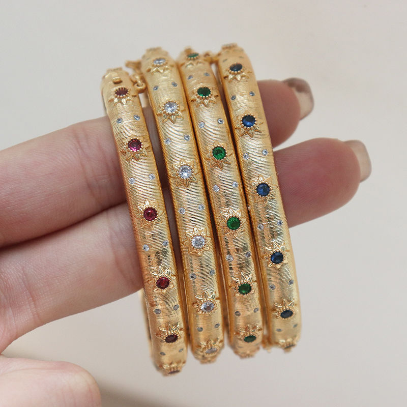 Italian court brushed bracelet, elegant and light luxury for women, retro open bracelet with green opal, light luxury for women pic 1