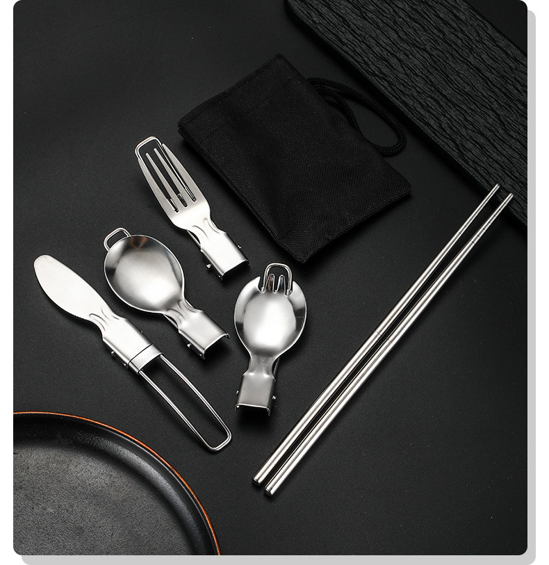 亚马逊304不锈钢折叠餐具套装刀叉勺筷子旅行便携式野餐跨境餐具详情4