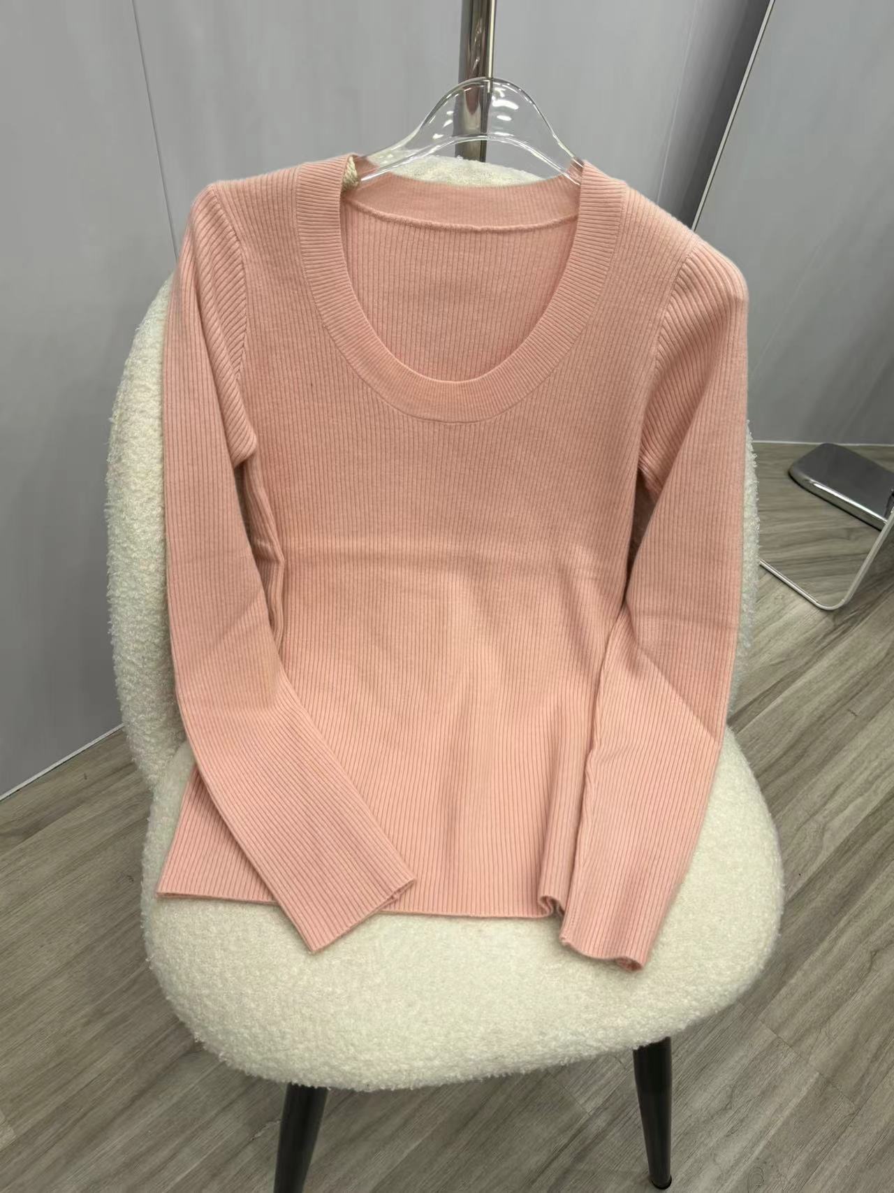 U领针织衫女韩国东大门露锁骨修身纯色安迪绒打底衫安迪绒长袖衫详情12