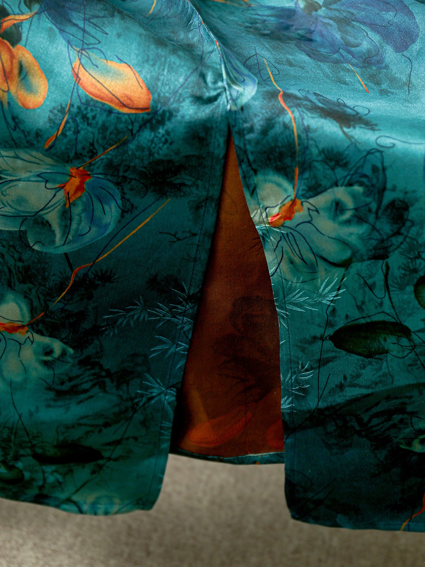 真丝香云纱立领旗袍连衣裙女国风刺绣100桑蚕丝收腰裙子夏新款详情13