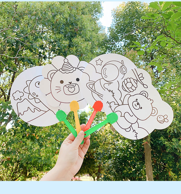儿童卡通DIY涂鸦扇幼儿园手工小礼品小学生彩绘填色小扇子批发详情17