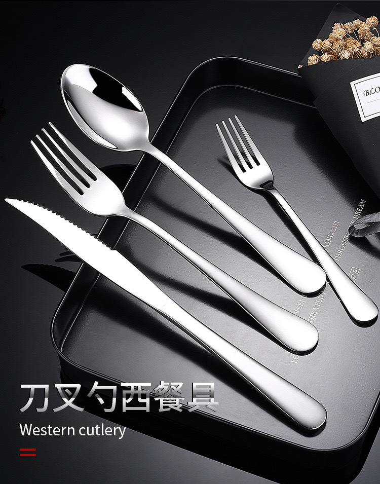 跨境1010系列304不锈钢餐具 酒店西餐牛排餐叉调羹甜品勺长柄尖勺详情2