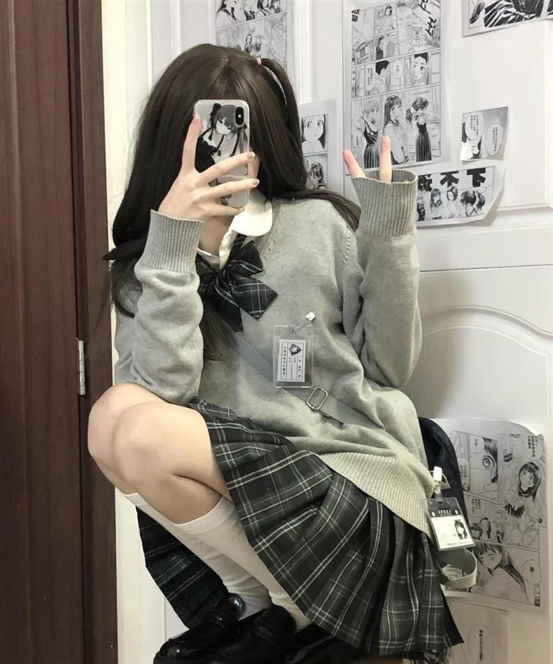 学院风秋冬新款jk制服毛衣套头v领长袖百搭少女软妹外穿针织衫详情11