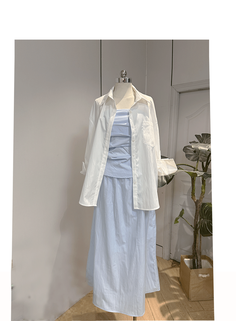 2025春夏季新款韩系套装衬衫抹胸上衣半身裙浅蓝色详情7