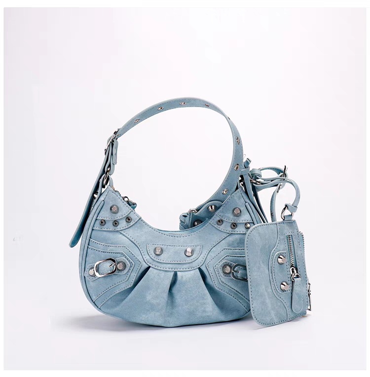 女包2025新款机车包腋下包辣妹包铆钉流苏三合一褶皱包单肩斜挎包详情11