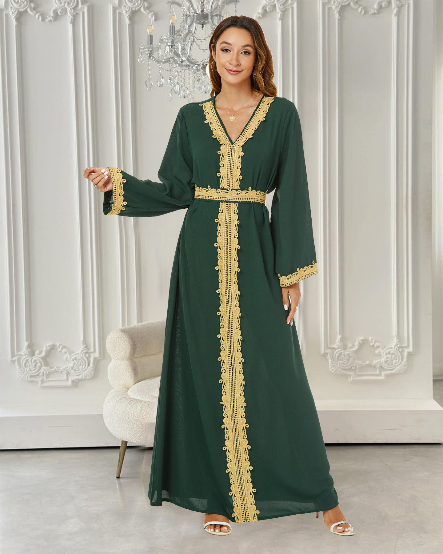 中东欧美阿拉伯女装连衣裙长裙优雅abaya 迪拜长袍沙特旅游穿搭详情5