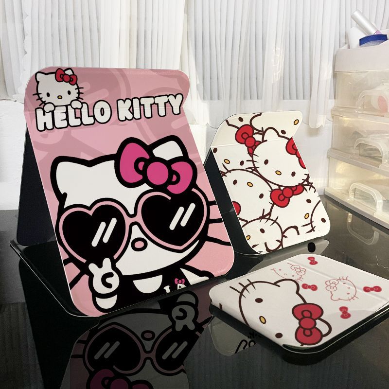 KT猫镜子可爱桌面折叠化妆镜卧室宿舍学生随时便携式无边框台式镜详情3