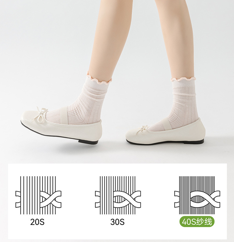 White socks for women in summer, thin, cut-out mid-calf socks, fresh and slimming, sweet lace socks, boneless pile cotton socks pic 10