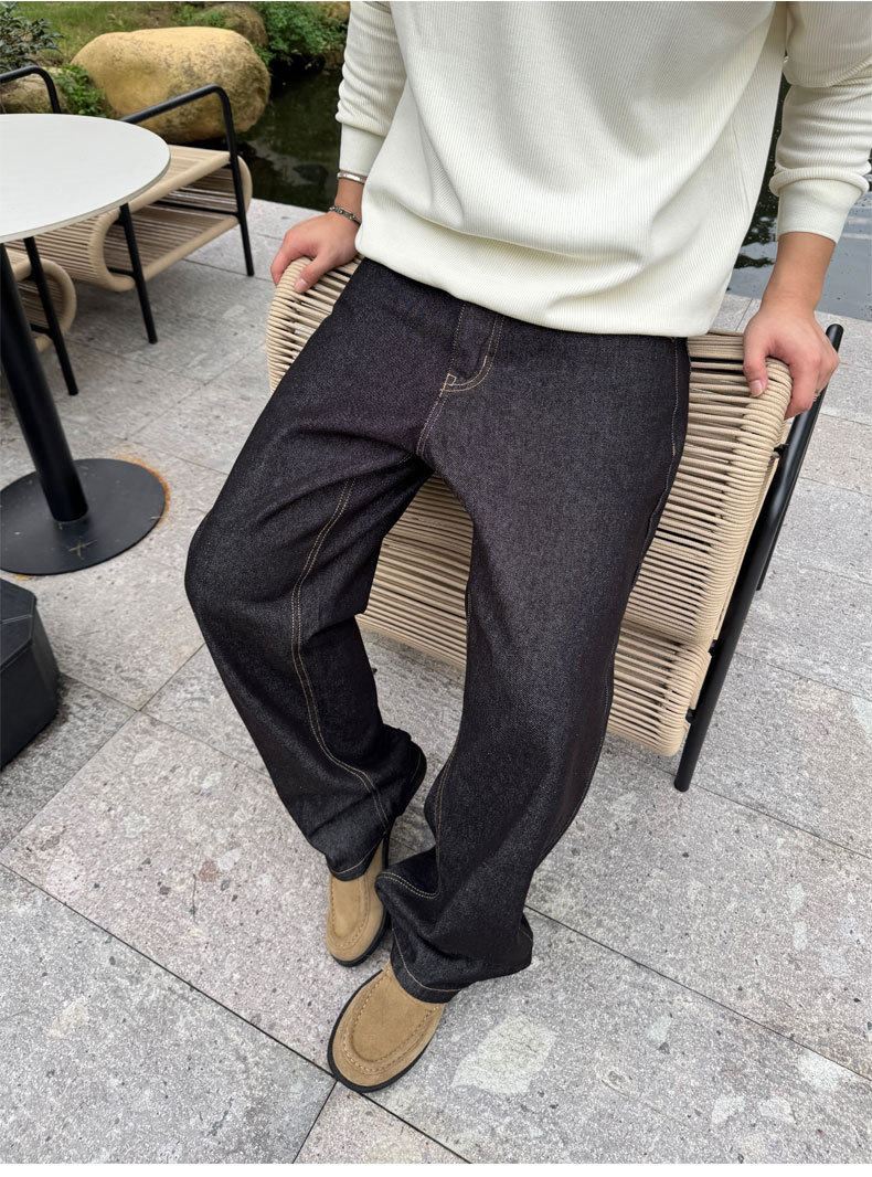 AUTICUP American retro hand-stitched, non-fading, natural cow jeans, slimming, loose 13.5-ounce straight-leg pants pic 5