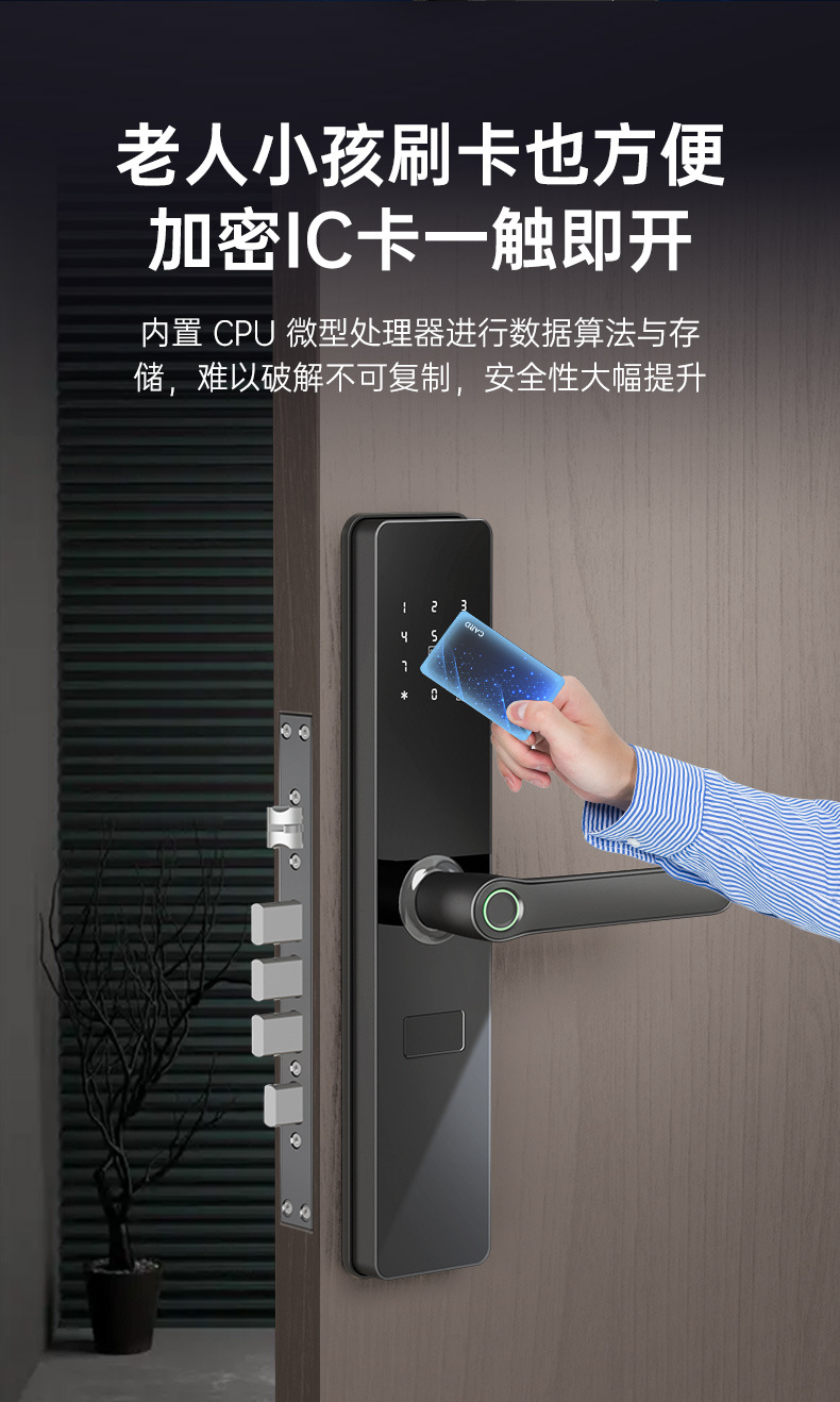 Black smart doorlock, fingerprint padlock, hand-held handle smart lock doorlock pic 8