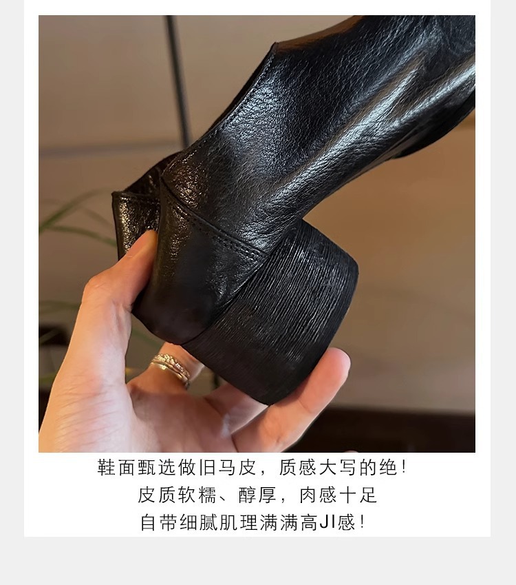 软羊皮~法式方头粗跟玛丽珍鞋女秋复古猪鼻子芭蕾鞋女小皮鞋单鞋详情13