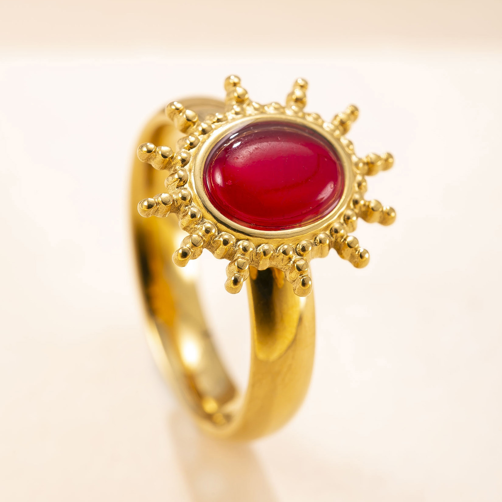 跨境新款不锈钢戒指焊牌太阳天然石戒指轻奢法式复古钛钢饰品厂家详情9