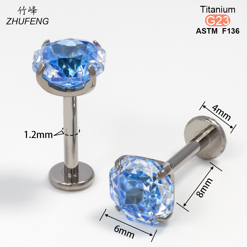 F136钛合金耳钉螺旋内牙四爪镶锆石爆闪高级感耳骨钉耳饰详情14