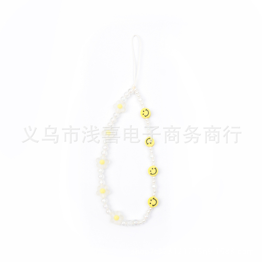 New European and American pearl smiling face mobile phone chain, rainbow beads, letter heart beads, mobile phone lanyard, car keychain pic 6