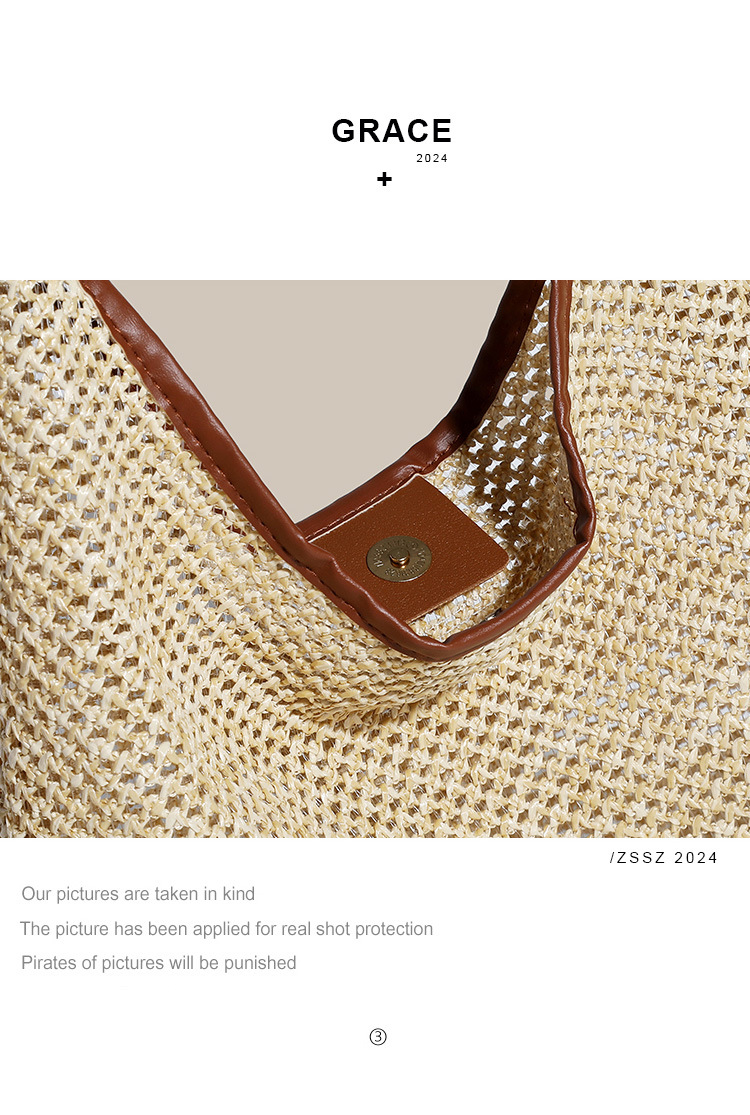 新款ins复古草编托特包单肩大包包女士休闲大容量夏天度假沙滩包详情4